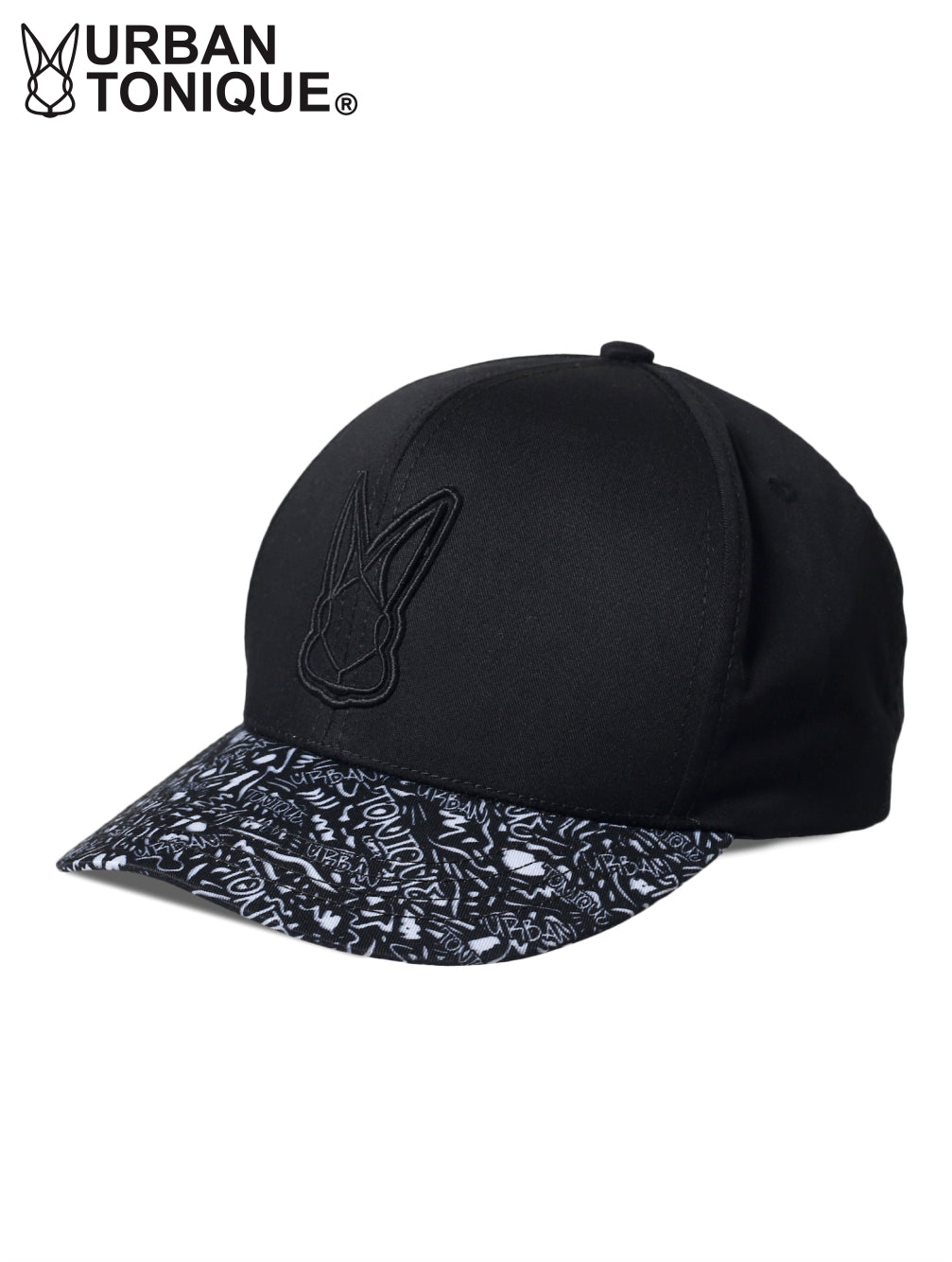 Panel-printed Black Unisex Cap