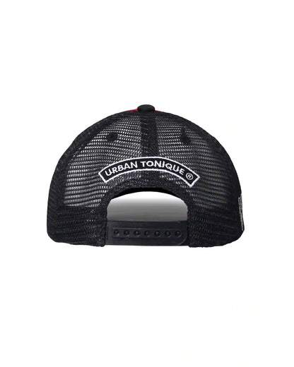 Black-Red net Unisex Trucker Cap (Foam Red Crown)