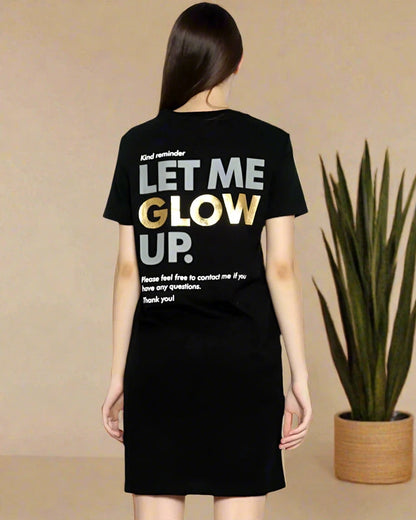 Gold foil print, glow tshirt dress